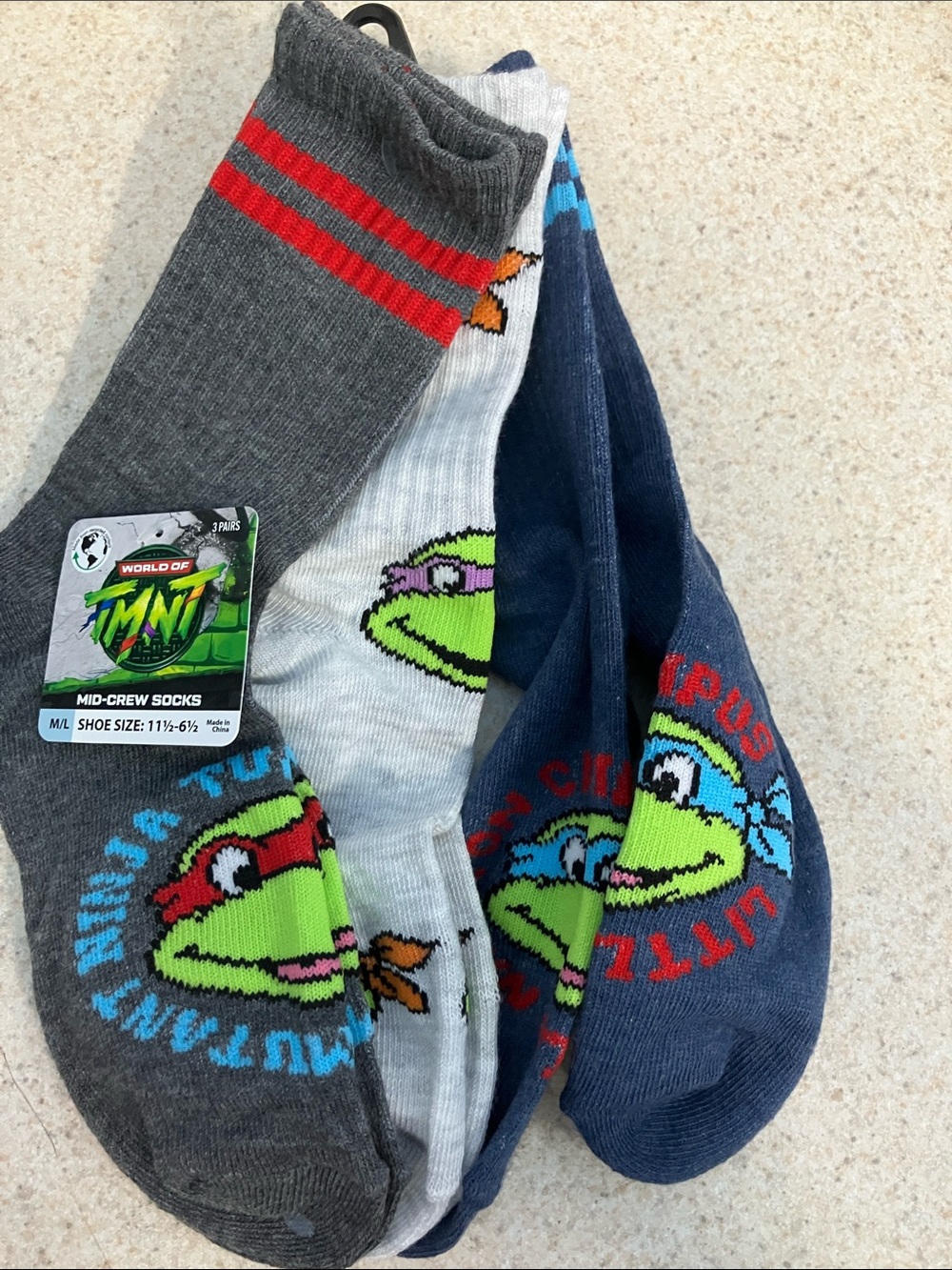 Nickelodeon Teenage Mutant Ninja Turtles 3-Pack Socks - Gray, White, Navy